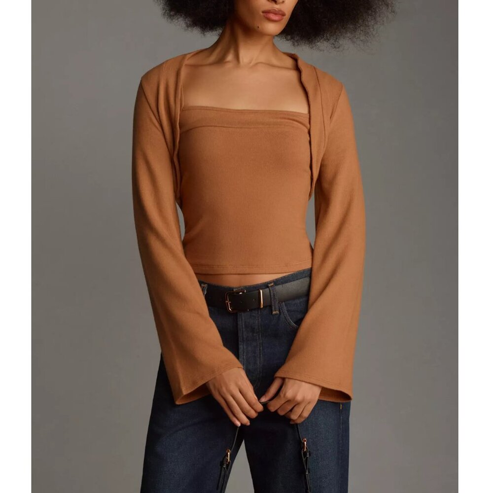 Reformation Chloe Knit Shrug and Cami Tank Set Honey Brown M